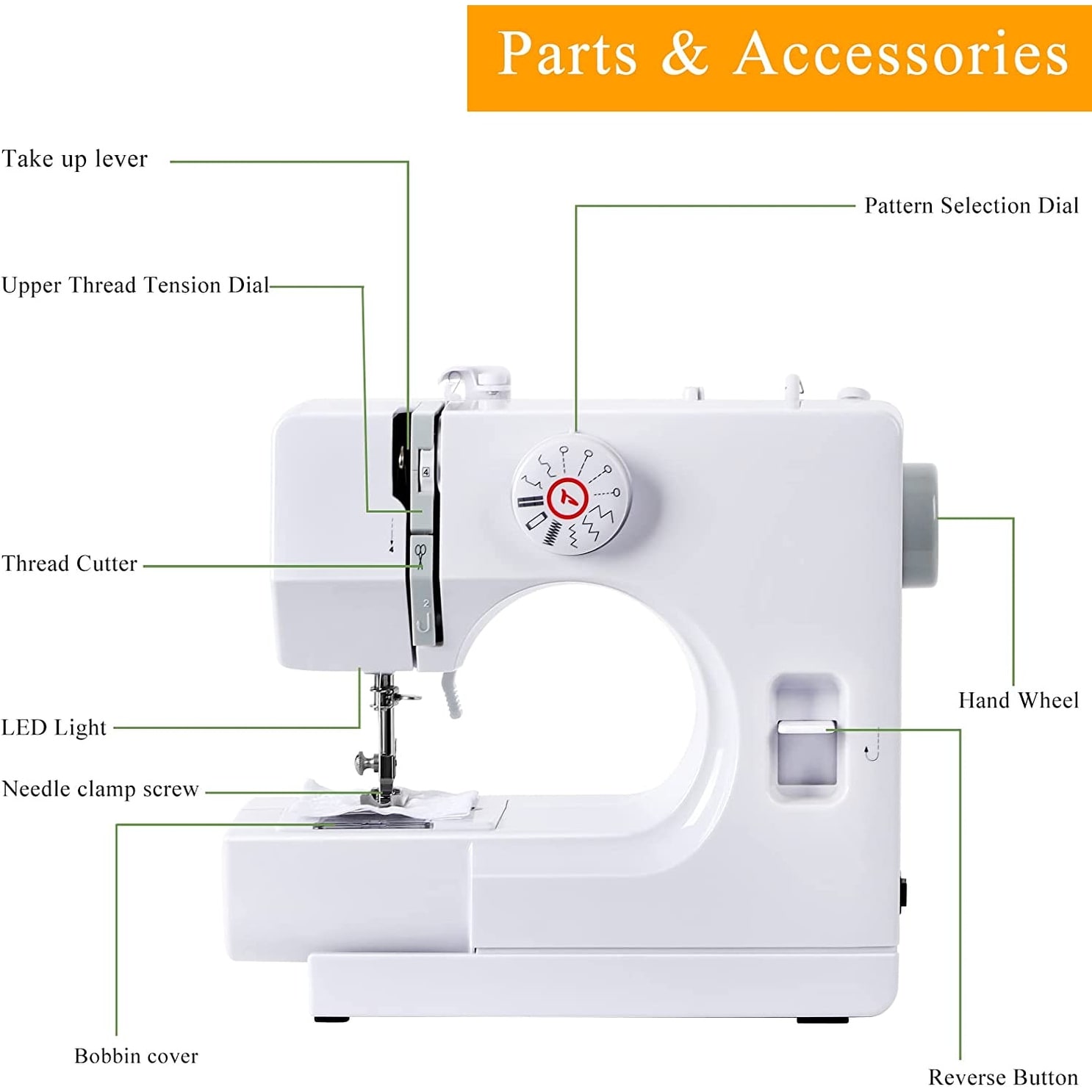 Sewing Machine for Beginners, 12 Built-In Stitches Portable Sew Machines with Reverse Option for Clothing Repairs - Electronic