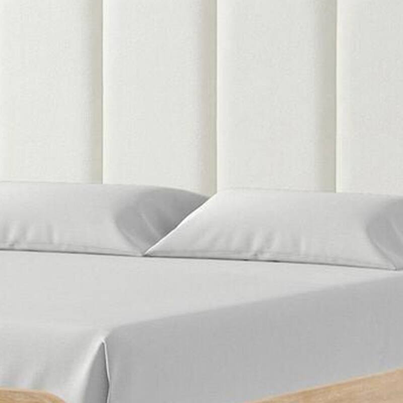 Rexa Queen Bed, White Upholstered Channeled Headboard, Natural Brown Wood