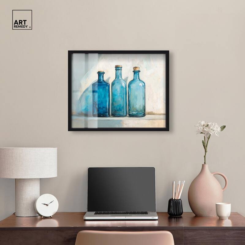 Three Blue Bottles Shadowbox by Art Remedy