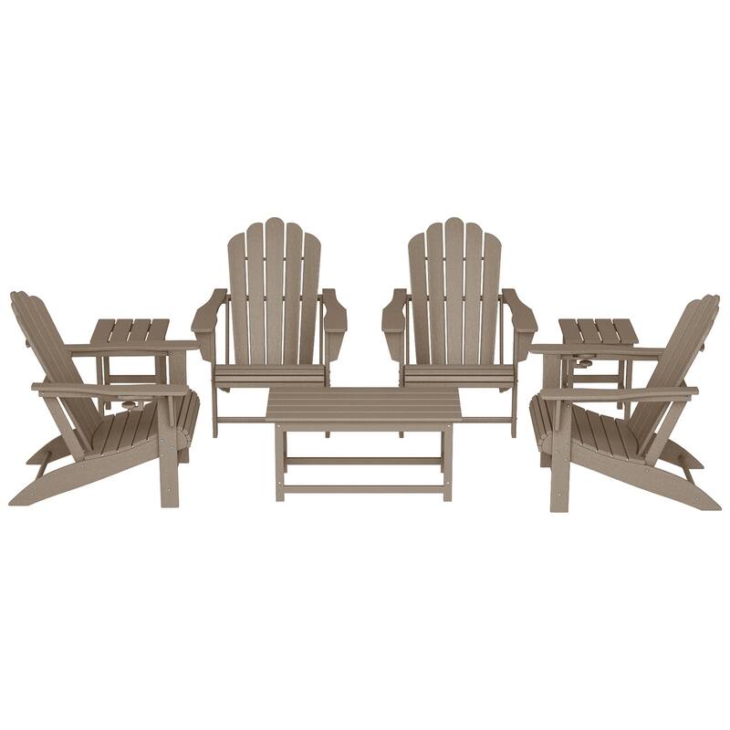 Aderson Outdoor Poly Adirondack Conversation Lounge 7-Piece Set - Weathered Wood