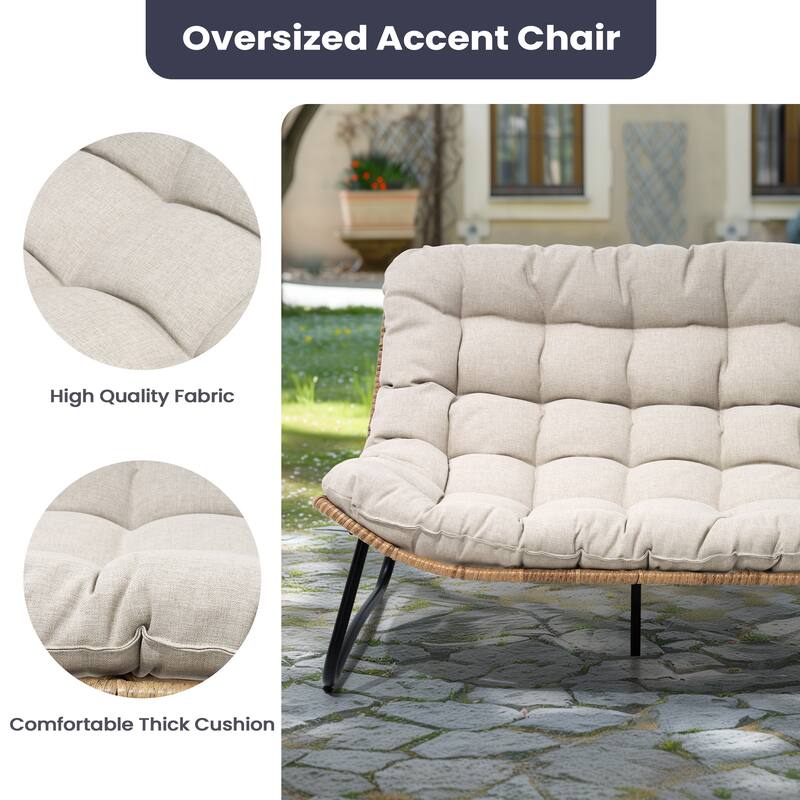 All-Weather Papasan PE Rattan Chair Single Loveseat Sets with Cushion For Indoor Outdoor