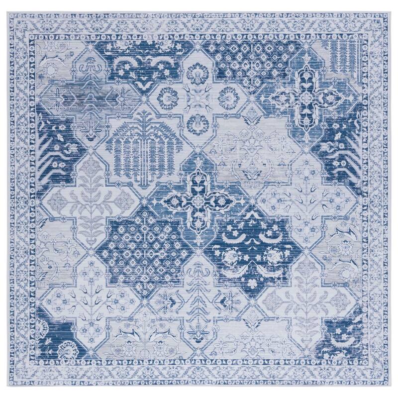 SAFAVIEH Tucson Machine Washable Slip Resistant Biruta Rug - 6' Square - Grey/Navy
