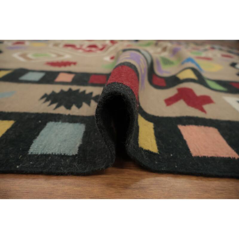 Hand Woven Oriental 100% Wool Carpet Southwestern Modern Brown Kilim Area Rug - 10' 6'' X 8' 6''
