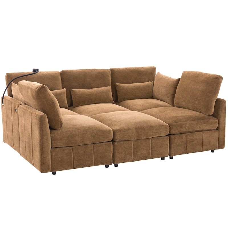 Roomfitters Modular U-Shaped Sectional Sofa Bed with Ottoman, USB Ports and Phone Holder for Living Room