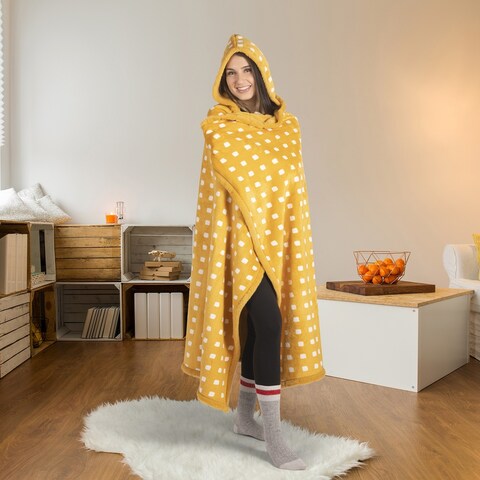 Premium Wearable Hooded Blanket for Adults 65in x 48in (Mustard)