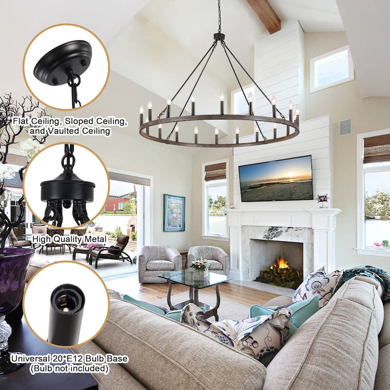 20-Light Foyer Farmhouse Wagon Wheel Chandelier for Dining Room Entryway Kitchen Island