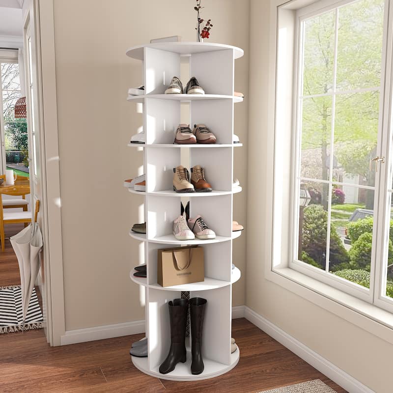 Rotating Shoe Rack Tower, 6-Tier Spinning Shoe Rack, Free Standing 360° Revolving Shoe Organizer, High Bottom Design