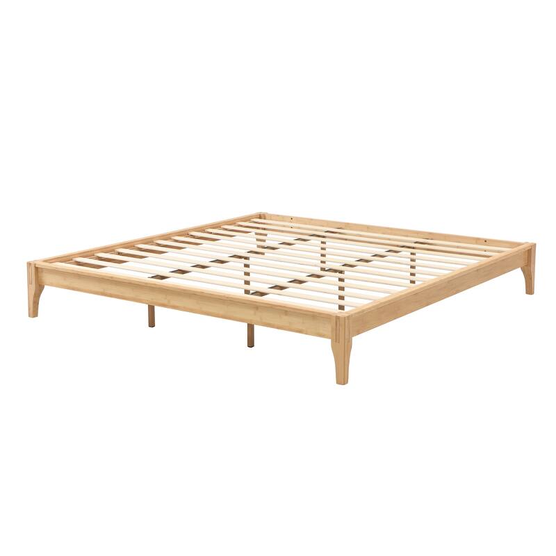 Bamboo Bed Frame Modern Platform Bed Wood Slat Support Low Profile Bed Open Frame with Under Bed Storage and Center Support Legs