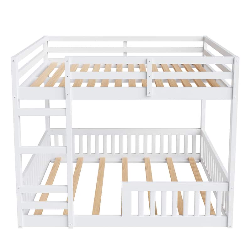 Full Over Full Size Wooden Bunk Bed with Ladder and Guardrails, Full Size Bed Frame with Fence for Boys Girls Children's Room