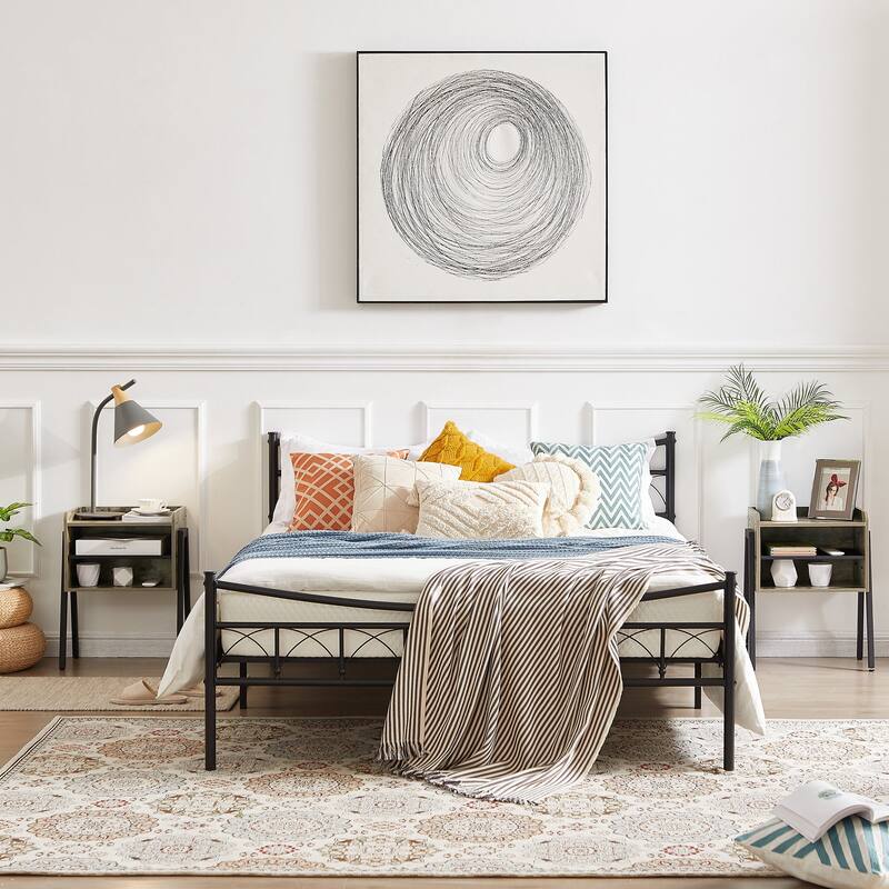 VECELO Gray Mid-Century Modern 3-Tier Stackable Nightstand Set of 1/2 Nightstands with Metal Frame for Bedroom Living Room