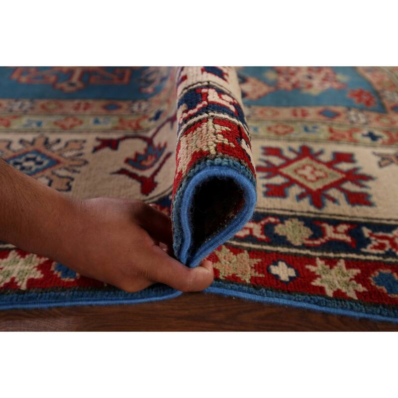 Blue Oriental Kazak Rug Hand-Knotted Wool Carpet - 6'7" x 10'0"
