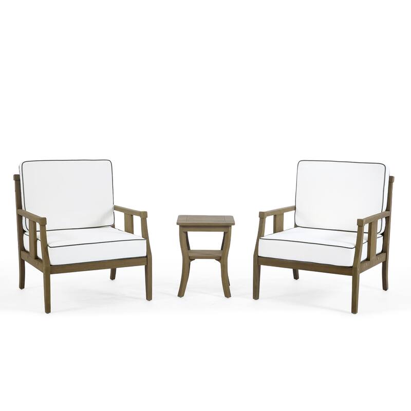 3-Piece Solid Teak Outdoor Patio Furniture Set Armchairs & Storage Table