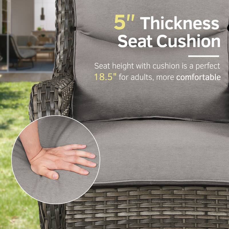 Outdoor Swivel Chairs 3 Piece Wicker Rocking Charis Table Set - Grey