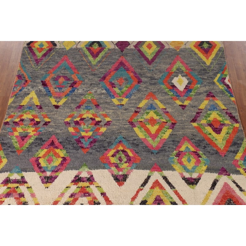 Geometric / Moroccan Oriental Area Rug Hand-Knotted Wool Carpet - 7'10" x 10'8"