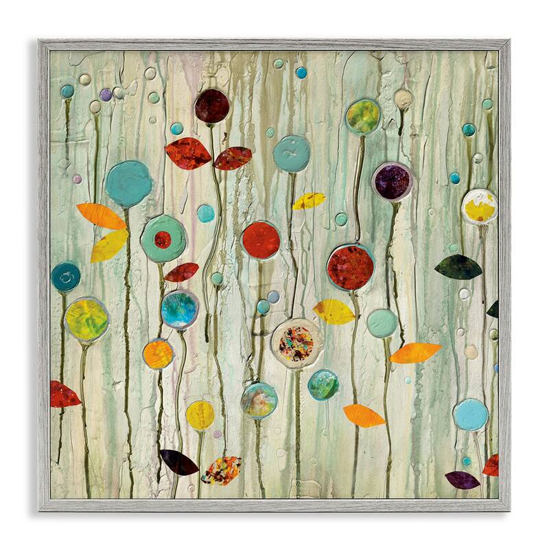 Stupell Abstract Paint Drop Floral Scene Whimsical Collage Framed Wall Art,12x12 - 17 x 17 - Grey