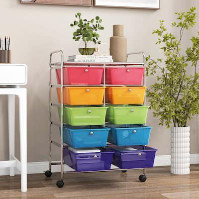 10 Tiers Multicolor Trolley Rolling Cart w/ 10 Drawers & Wheels