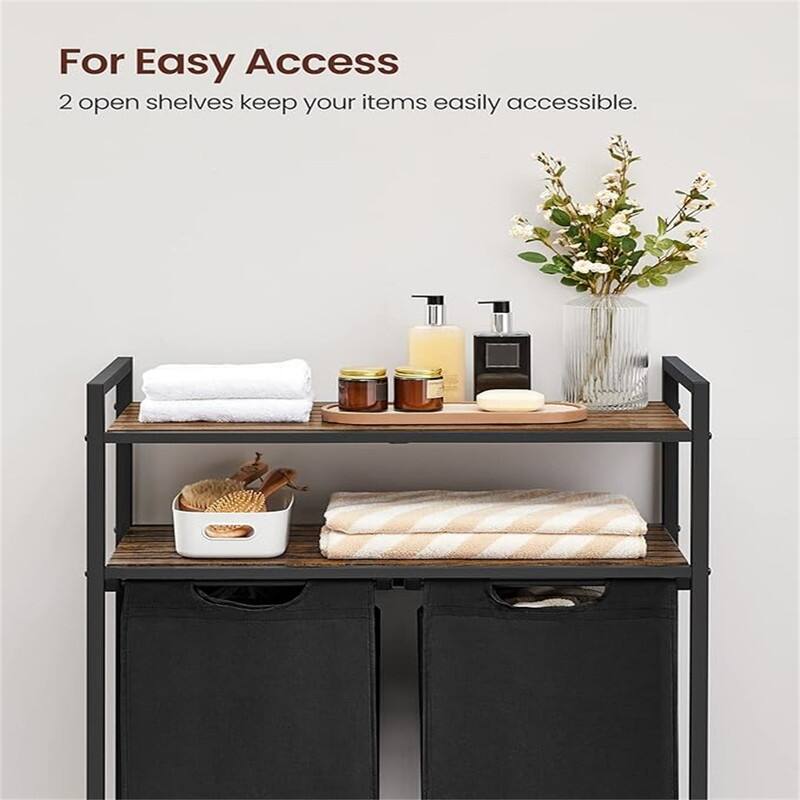 Laundry Sorter with 2 Pull-Out and Removable Bags, 2 Shelves - 28.8"L x 13"W x 36.2"H