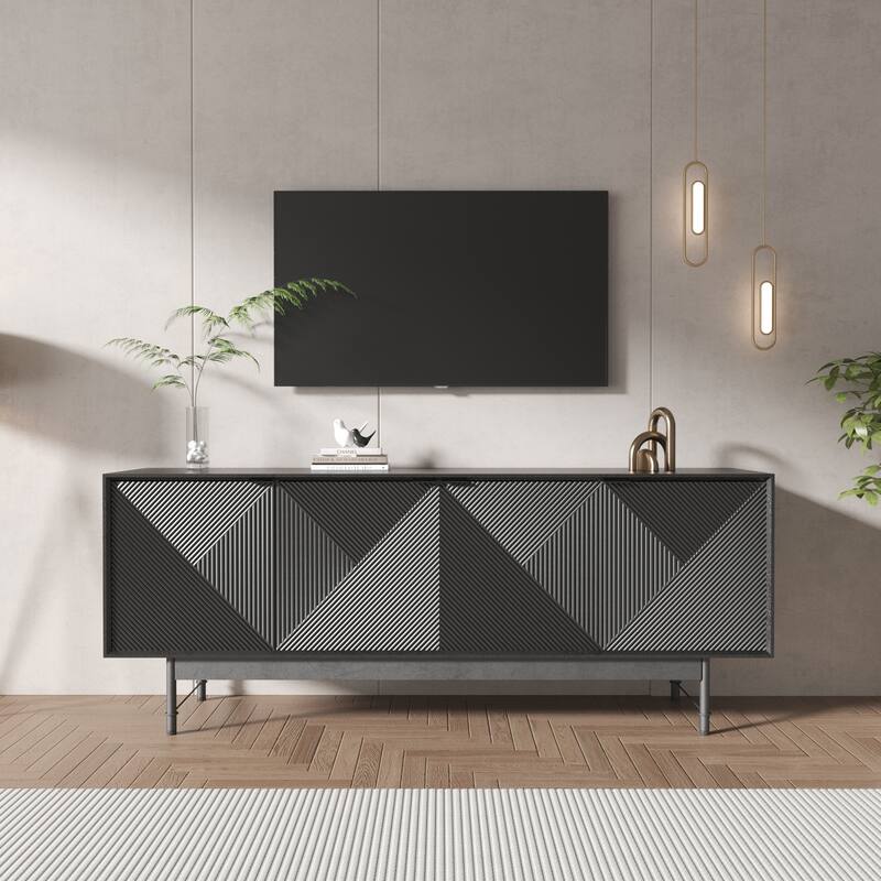 66'' 4-Door Modern Wood TV Stand for TVs up 75'' with Storage and Shelves - Black