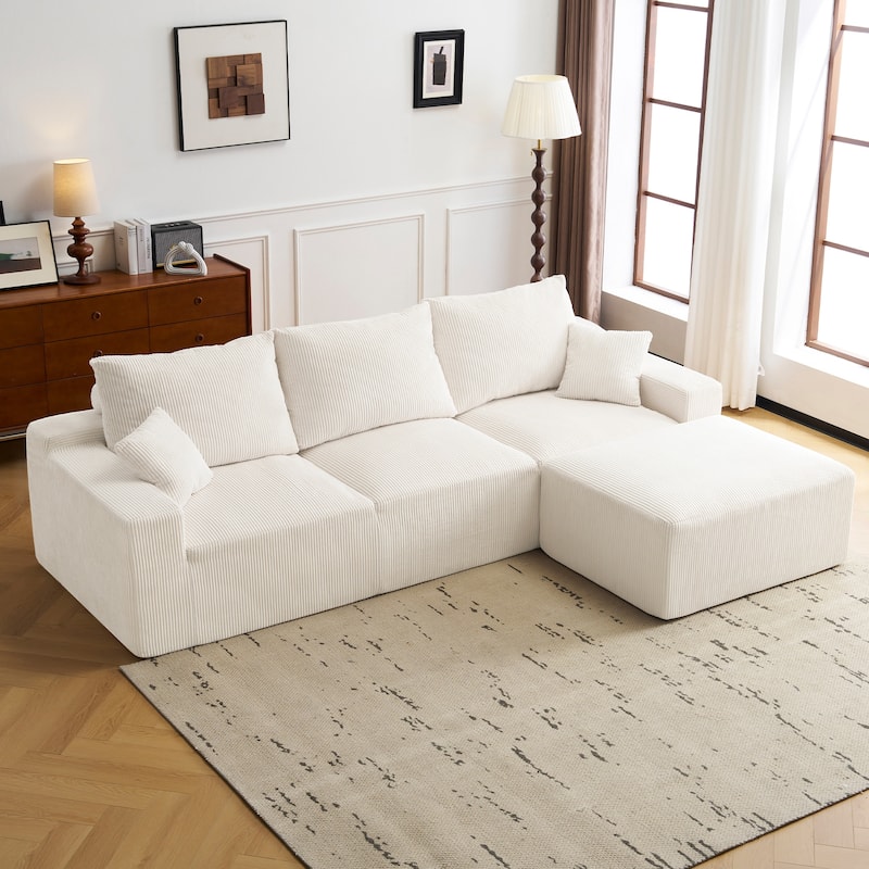 110" L-Shaped Cloud Sofa, 3-Seater Deep Seat Chaise, Plush Foam