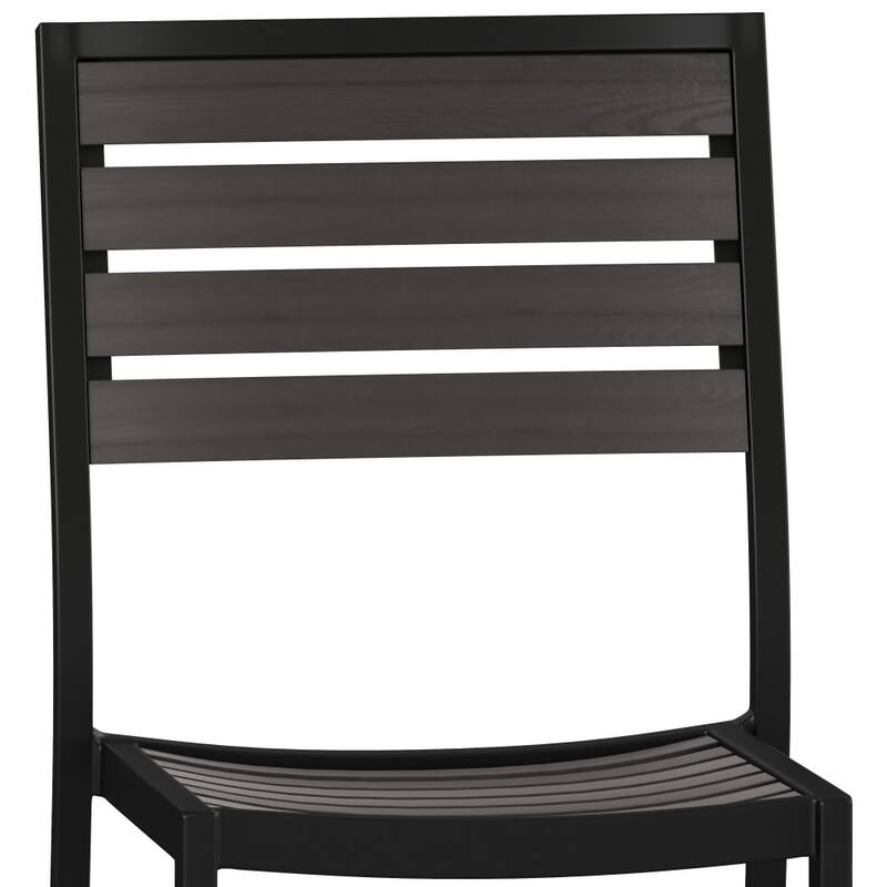 2 Pack Outdoor Faux Teak Side Chair with Poly Slats - Teak Patio Chair