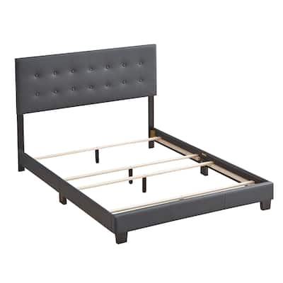 Solid Button Tufted Queen Panel Bed - 82" - Gray