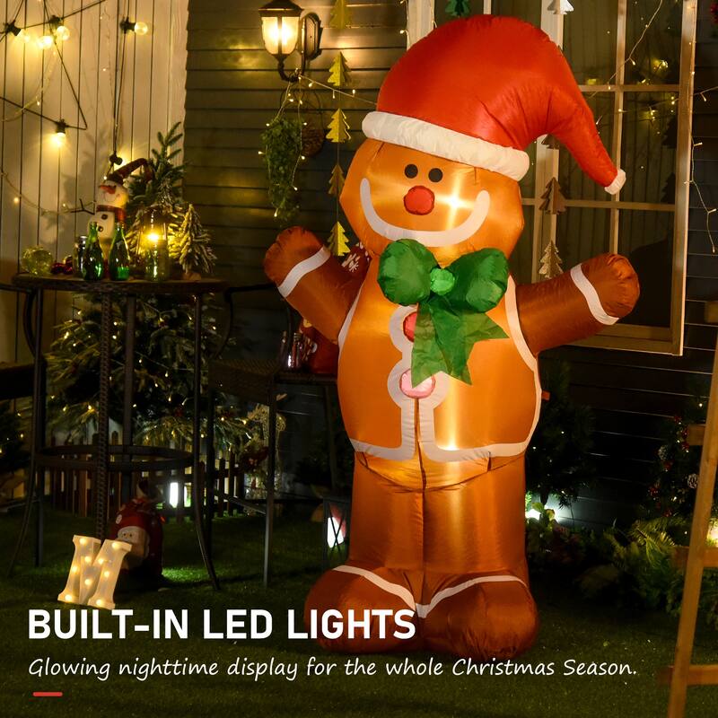 HOMCOM 6' Christmas Gingerbread Man, Large Christmas Inflatable Holiday Decoration, Gingerbread Decorations