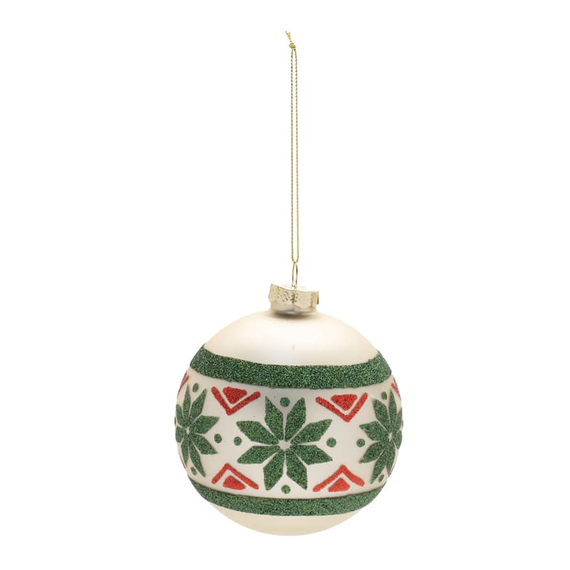 Glass Frosted Nordic Ball Ornaments Set of 6 Holiday Decor - 4” x 4” x 4.25” (L x W x H)