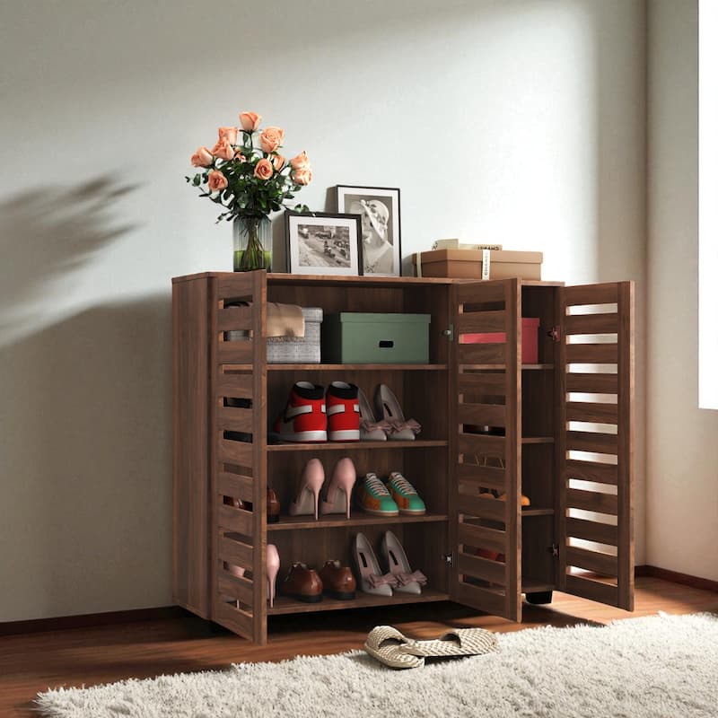 Louvered Shoe Cabinet, 5-Tier Wooden Shoe Storage with Adjustable Shelves, Entryway Hallway Shoe Rack Organizer, 44.9" Wide
