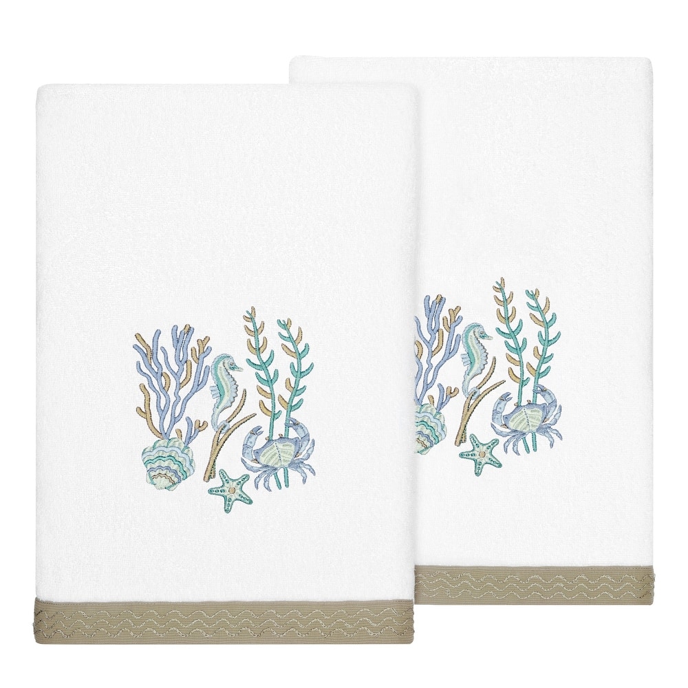 Authentic Hotel and Spa Turkish Cotton Aaron 2PC Embellished Bath Towel Set