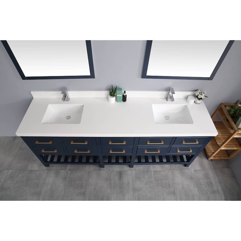 Willow Collections 84 x 22 Santa Fe Double Bowl Sink Bathroom Vanity with 2 in Quartz