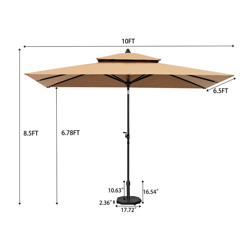 10 x 6.5 FT Double Top Patio Market Umbrella with Weighted Base with Wheels