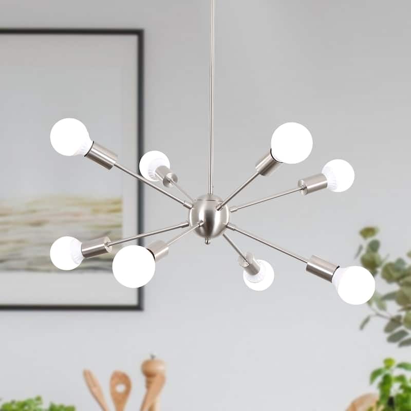 8-Light Mid Century Modern Linear Sputnik Chandelier for Bedroom Living Room Dining Room Kitchen Foyer - N/A - Sand nickel