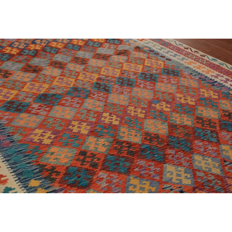 South Western Style Kilim Large Rug Hand-Woven Oriental Wool Carpet - 10'1"x 16'1"