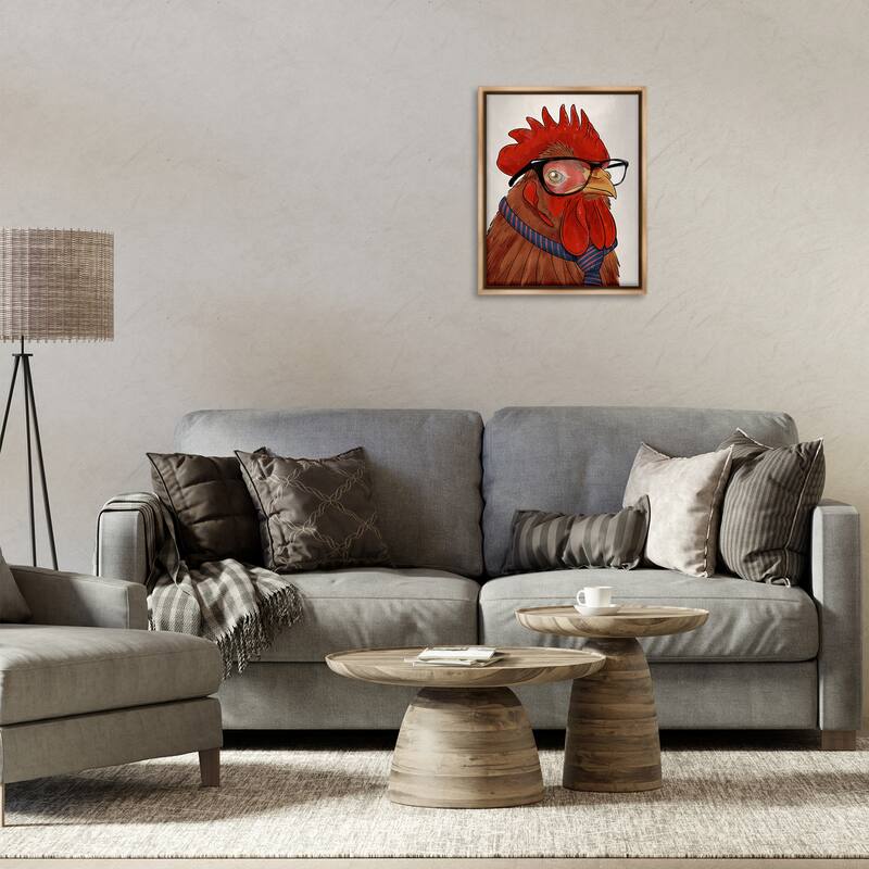 Stupell Trendy Rooster with Tie Framed Floater Canvas Wall Art Design By Marcus Prime