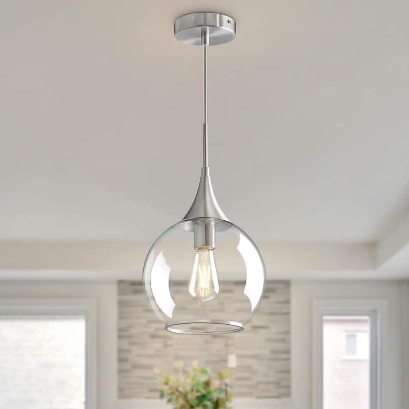 Modern Pendant Light Fixture Dimmable Kitchen Island Hanging Ceiling Lights with Glass Shade - 1-Light - Brushed Nickel