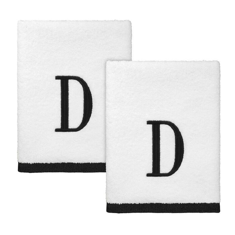 Avanti Linens White/Black Monogram 2-Pack Hand Towel Set "D" - Hand Towel 2pk Set