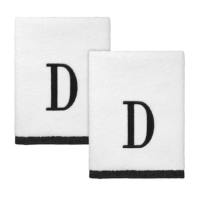 Avanti Linens White/Black Monogram 2-Pack Hand Towel Set "D" - Hand Towel 2pk Set