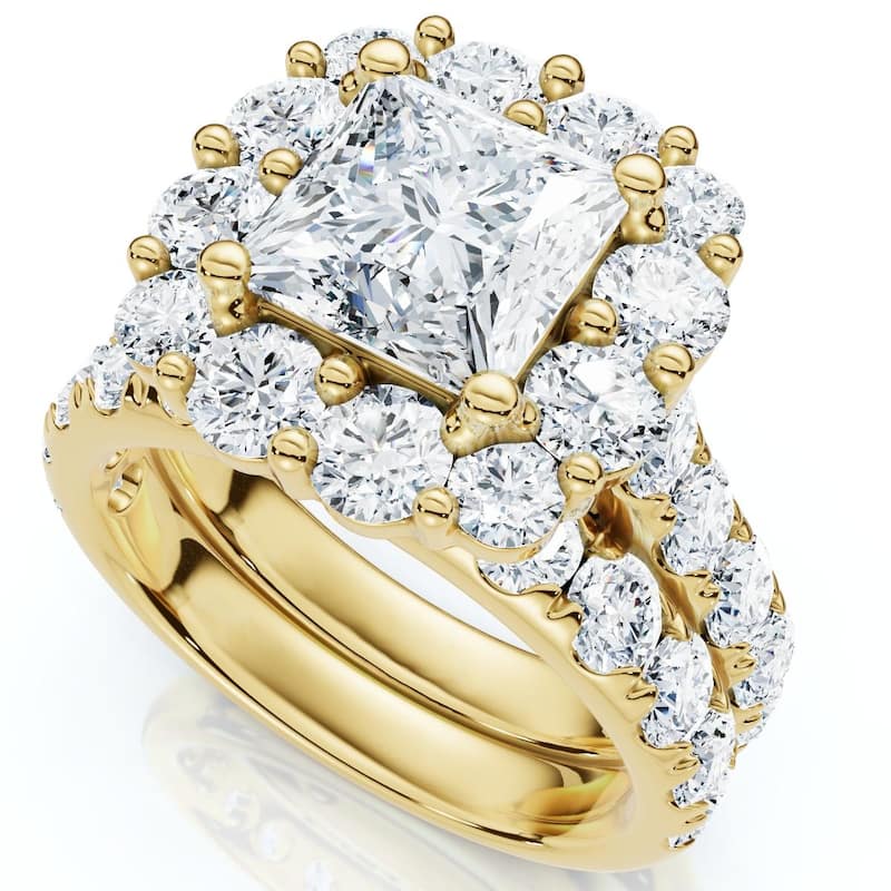 Bliss Diamond 5Ct Princess Cut Diamond Engagement Matching Wedding Ring Set Gold Lab Grown - 7.5 - Yellow