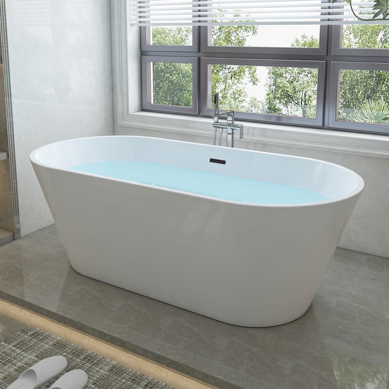 Vanity Art 67" X 32" Non-Slip White Acrylic Freestanding Bathtub