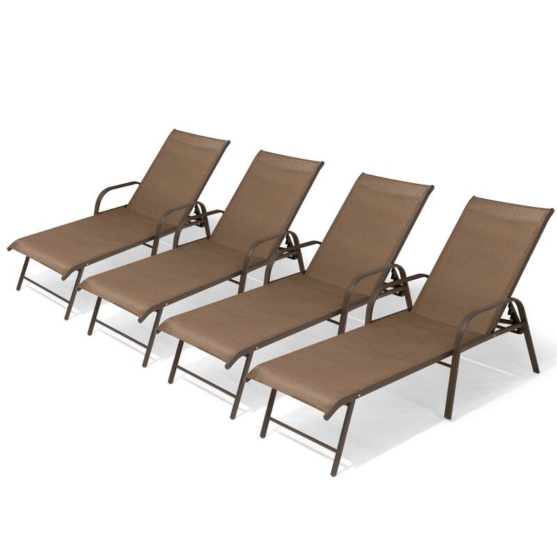 Set of 2/4 Outdoor Aluminum Chaise Lounge Chairs with Adjustable Backrest - Brown - 4PC