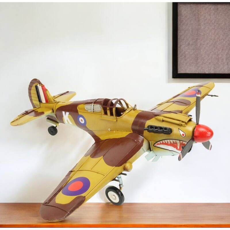 HomeRoots 6" Yellow and Brown Metal Hand Painted 1941's P-40 Fighter Model Airplane - 20' X '6' X '17