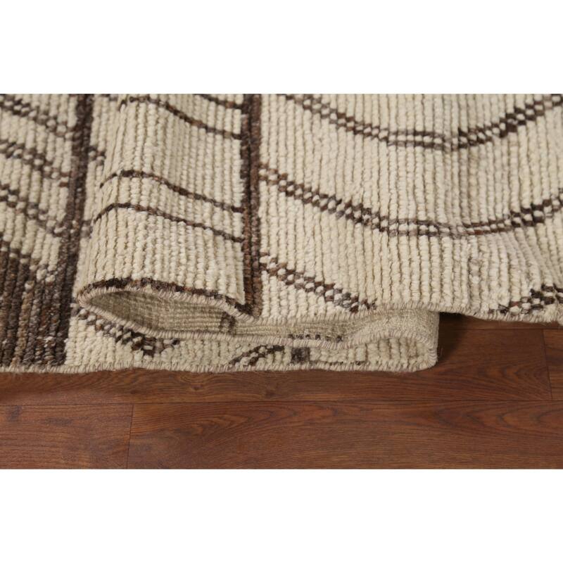 Ivory Moroccan Runner Rug Handmade Wool Carpet - 3'10"x 12'7"
