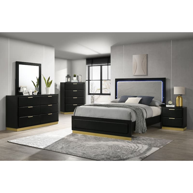 Caraway 4-piece Panel Upholstered Bedroom Set with LED Headboard
