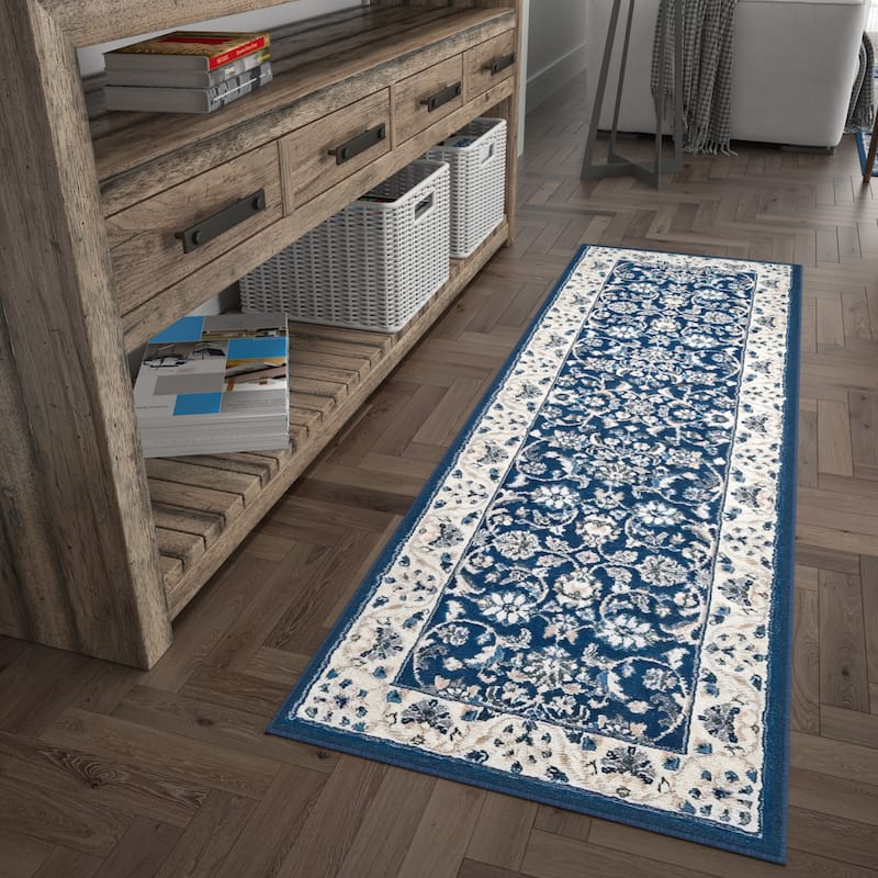 Carrington Traditional Border Indoor Area Rug - 2'3'' x 7'3'' - Dark Blue