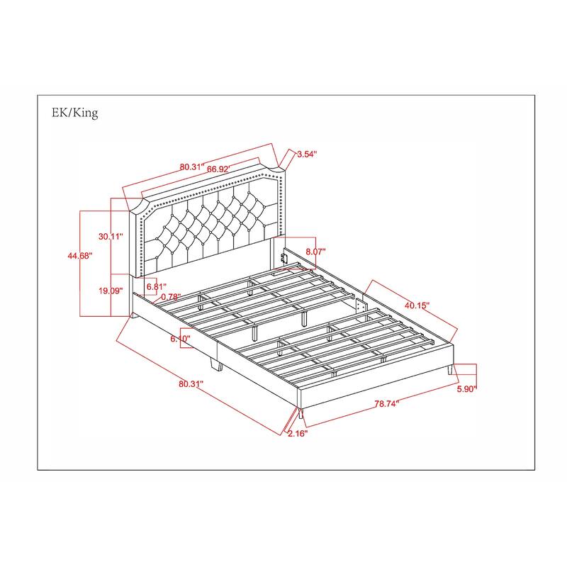 Ava Clipped-Edge Nailhead-Trim Button Tufted Upholstered Platform Bed