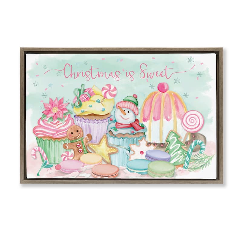 Stupell Christmas Is Sweet Festive Desserts Framed Floater Canvas Wall Art Design By Mollie B. - 25 x 17 - Brown