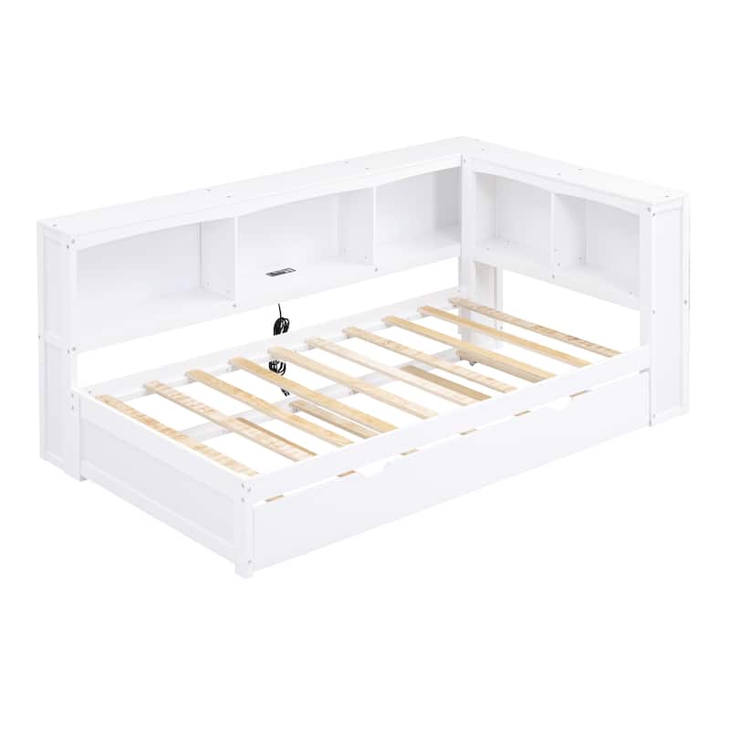 Twin Daybed with 5 Storage Cabinets, USB Ports, and Trundle - Durable Pine Wood Frame