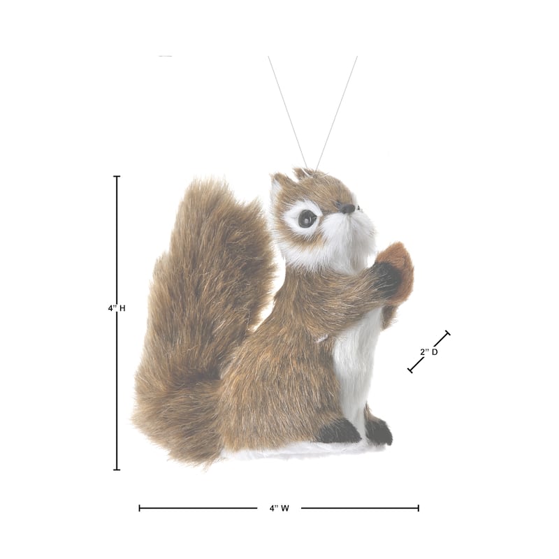 4.5" Furry Squirrel Ornament Set of 2