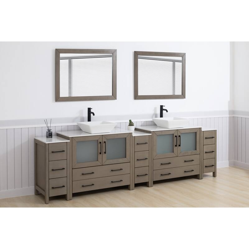 Vanity Art 108" Double Sink Bathroom Vanity Set with Engineered Marble Top and Free Mirrors
