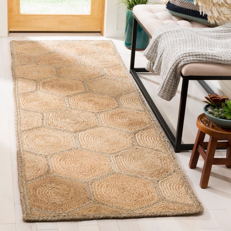 SAFAVIEH Handmade Natural Fiber Nargiz Honeycomb Jute Rug - 2'6" x 10' Runner - Natural/Grey
